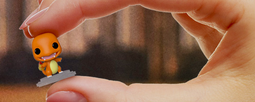 Grainy room background with Orange hue featuring Funko Bitty POP! Pokemon collection